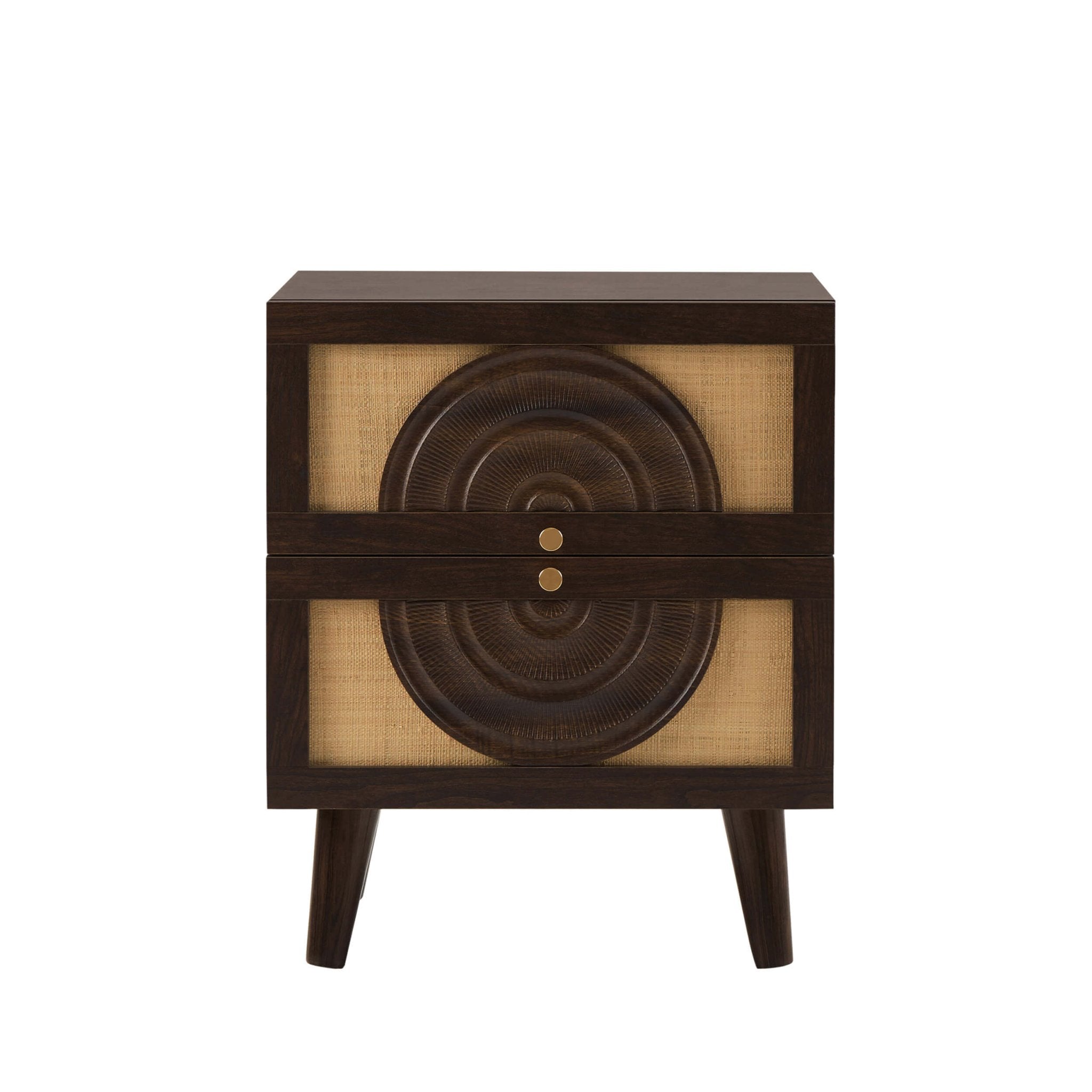 Raven Rattan 2 Drawer Bedside Table - Walnut