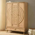 Raven Rattan 3 Door Wardrobe with Drawers - Light Wood