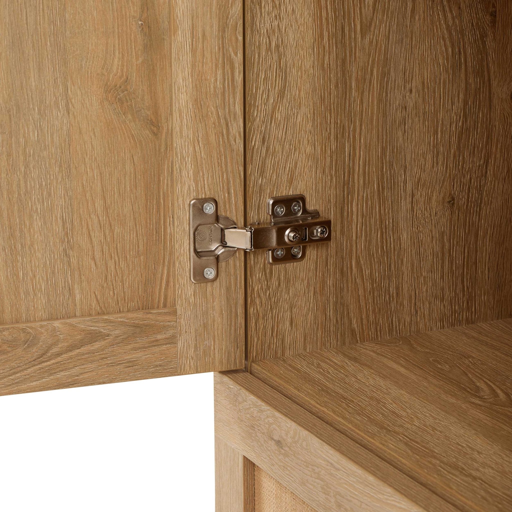 Raven Rattan 3 Door Wardrobe with Drawers - Light Wood