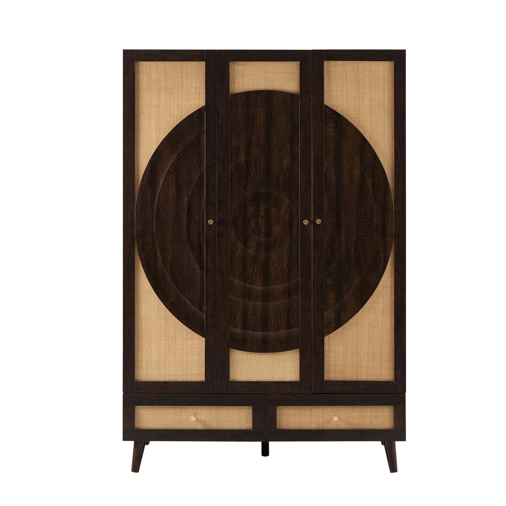 Raven Rattan 3 Door Wardrobe with Drawers - Walnut