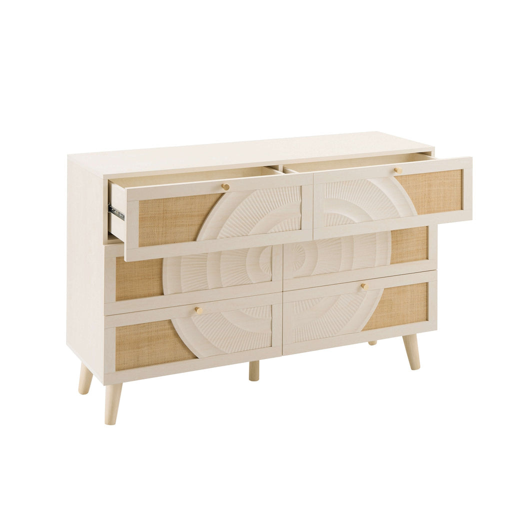Raven Rattan 6 Drawer Chest - Cream Oak Effect