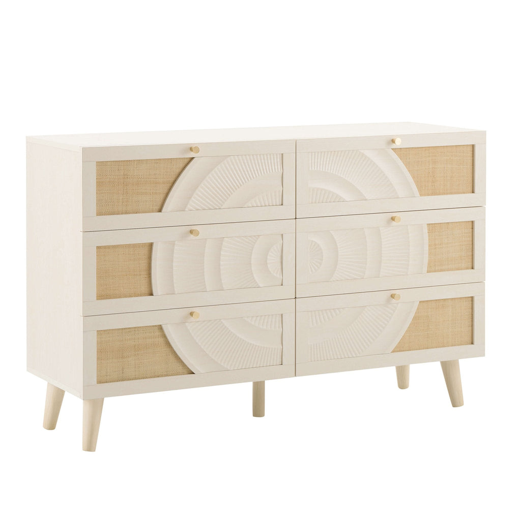 Raven Rattan 6 Drawer Chest - Cream Oak Effect