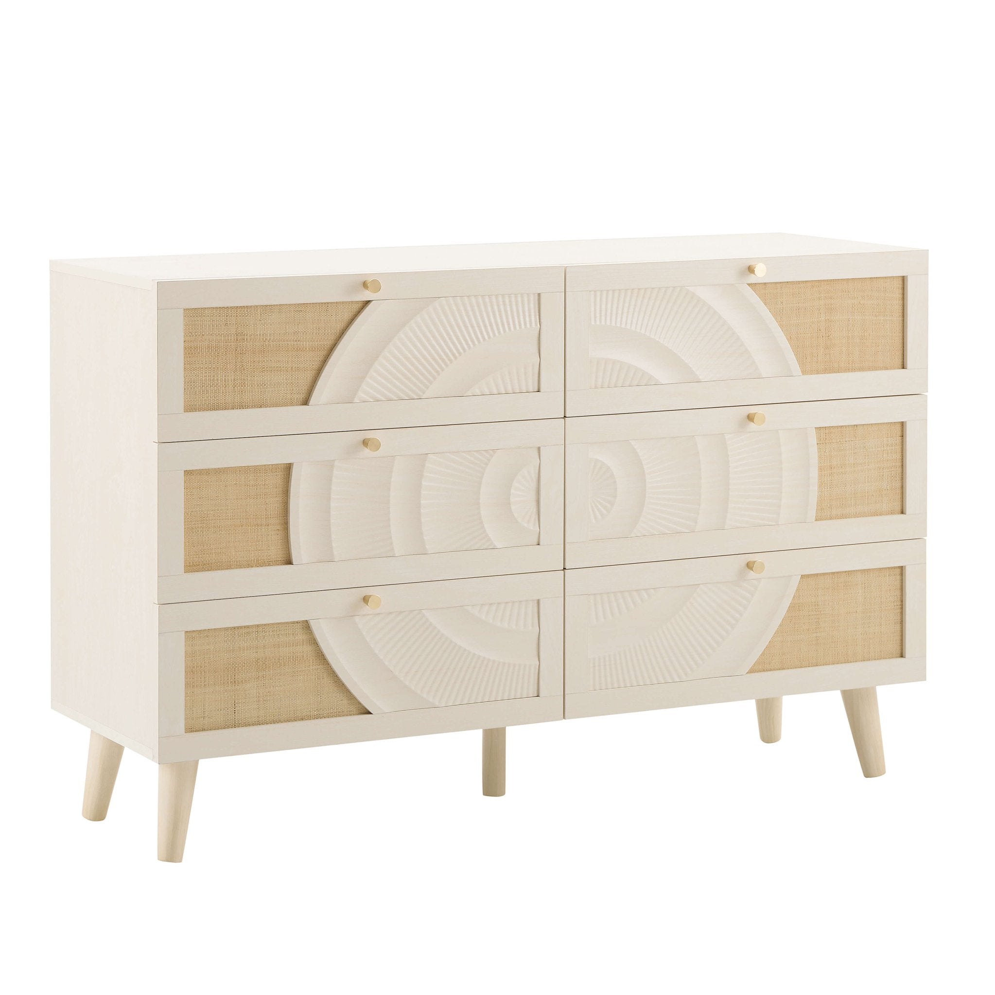 Raven Rattan 6 Drawer Chest - Cream Oak Effect