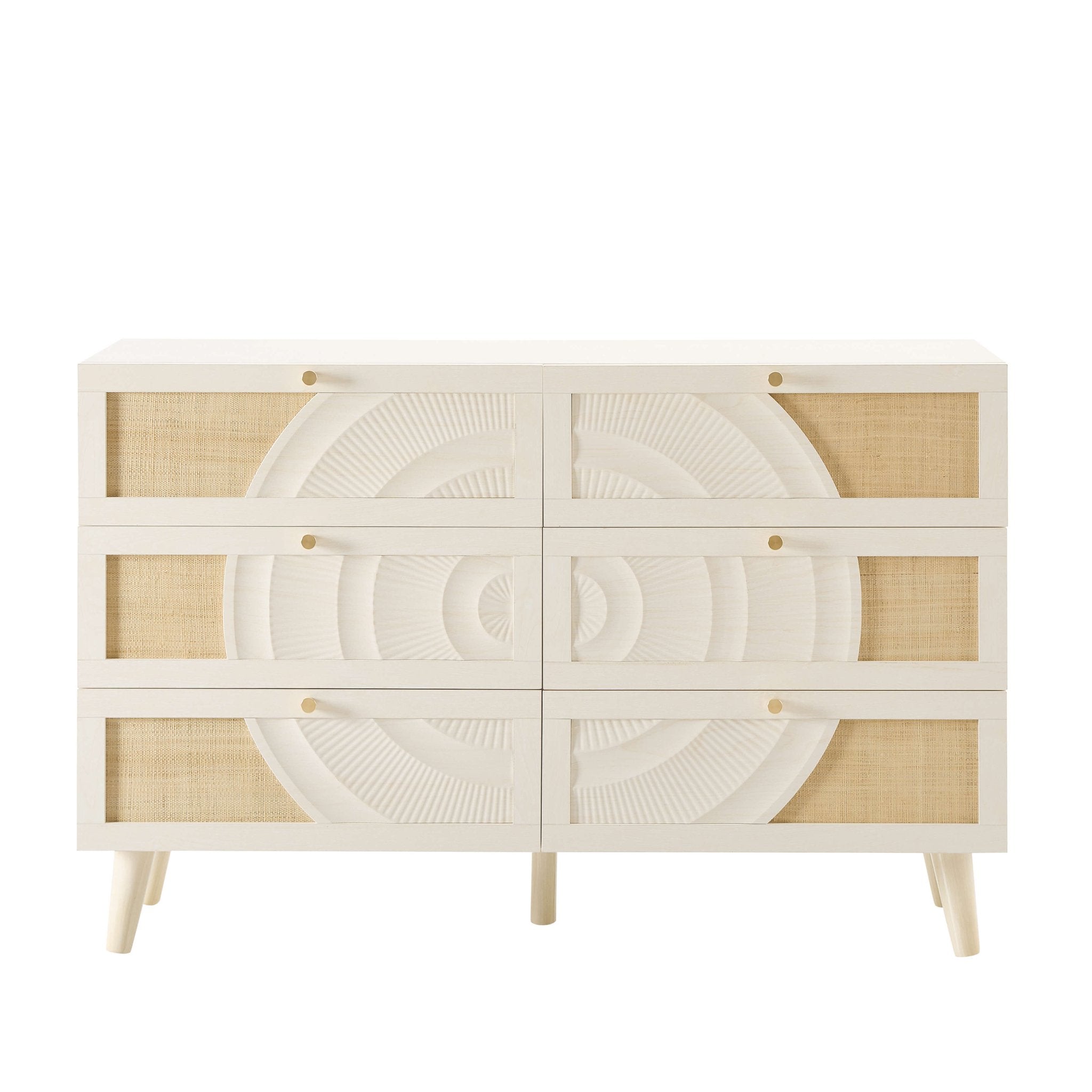 Raven Rattan 6 Drawer Chest - Cream Oak Effect