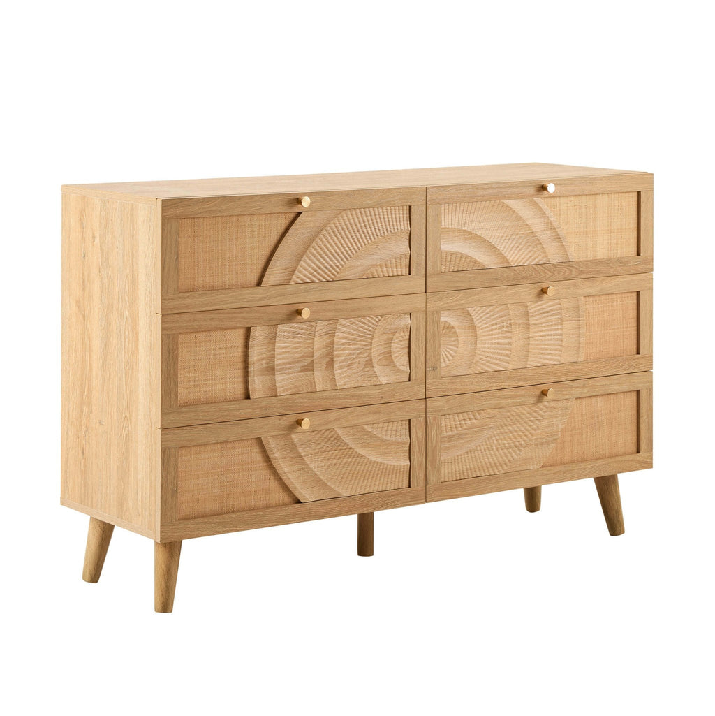 Raven Rattan 6 Drawer Chest - Light Wood