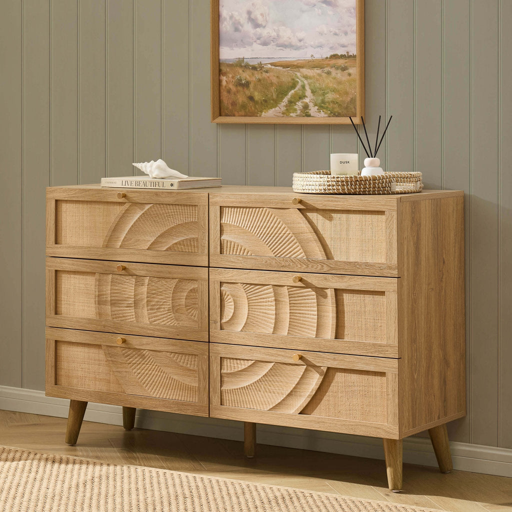 Raven Rattan 6 Drawer Chest - Light Wood