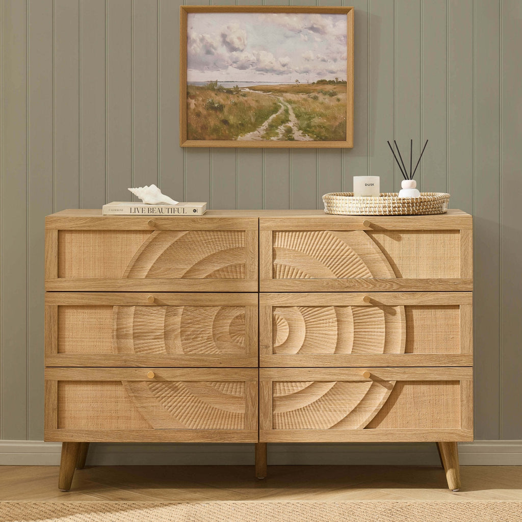 Raven Rattan 6 Drawer Chest - Light Wood