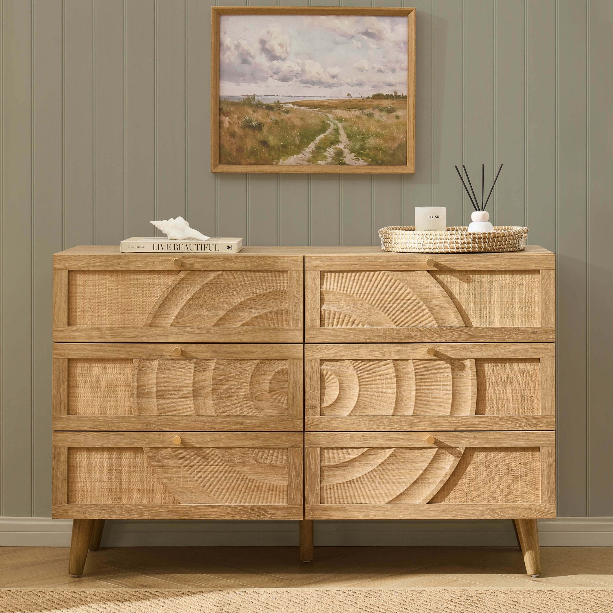 Raven Rattan 6 Drawer Chest - Light Wood