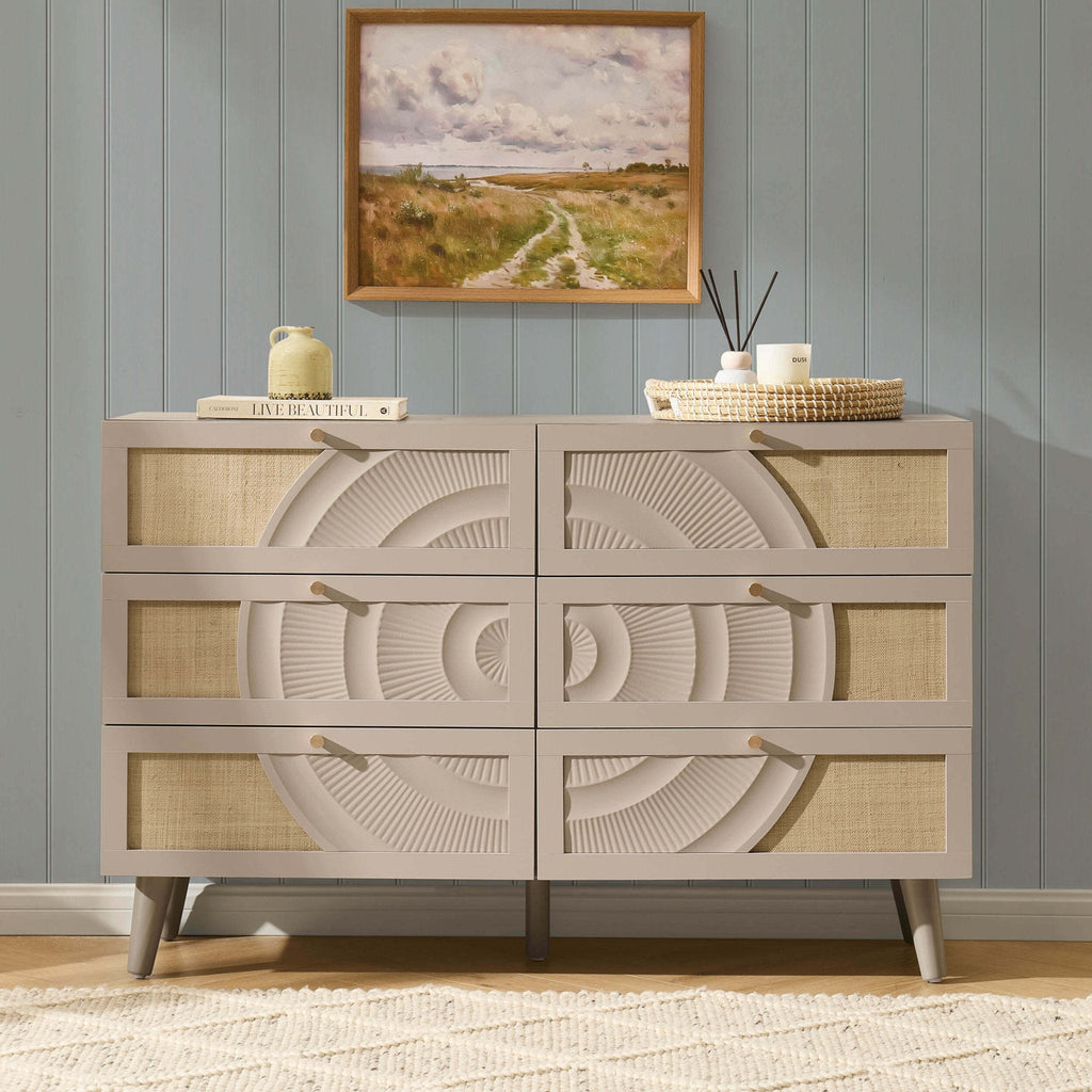 Raven Rattan 6 Drawer Chest - Taupe