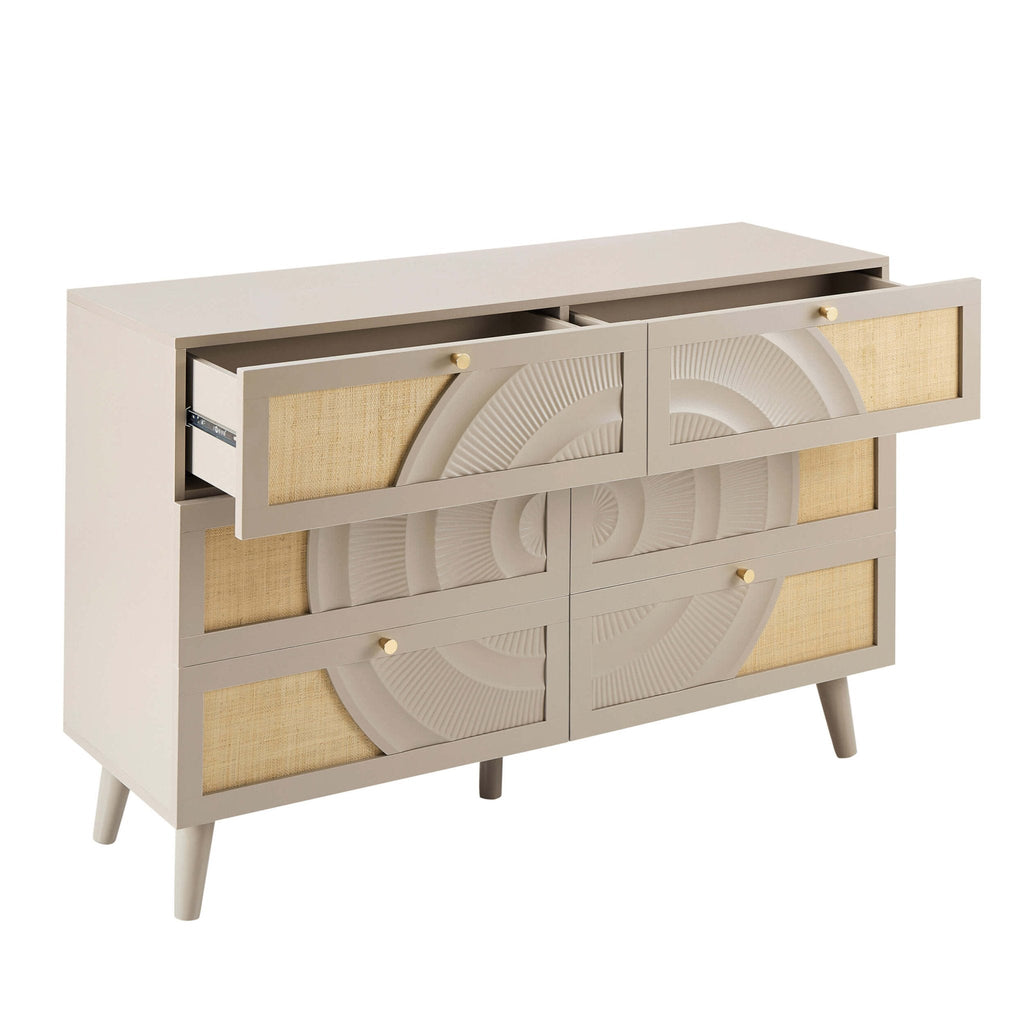 Raven Rattan 6 Drawer Chest - Taupe