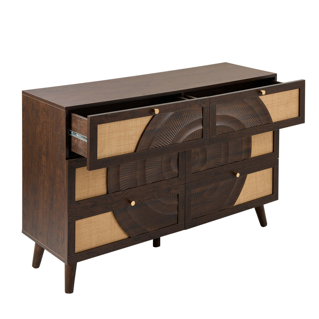 Raven Rattan 6 Drawer Chest - Walnut