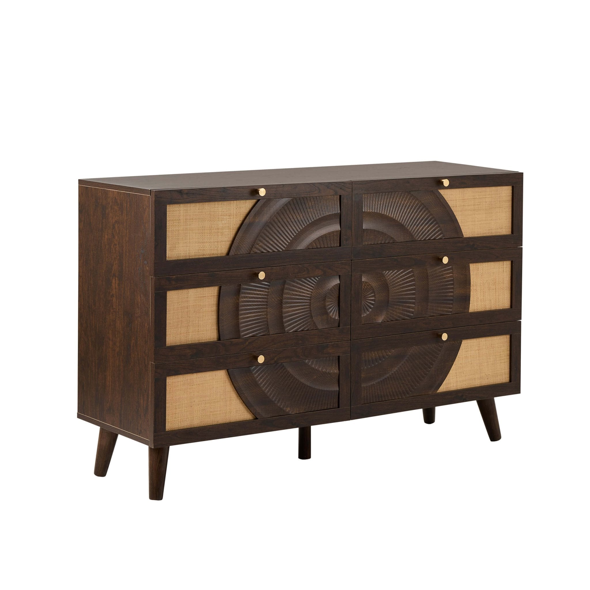 Raven Rattan 6 Drawer Chest - Walnut