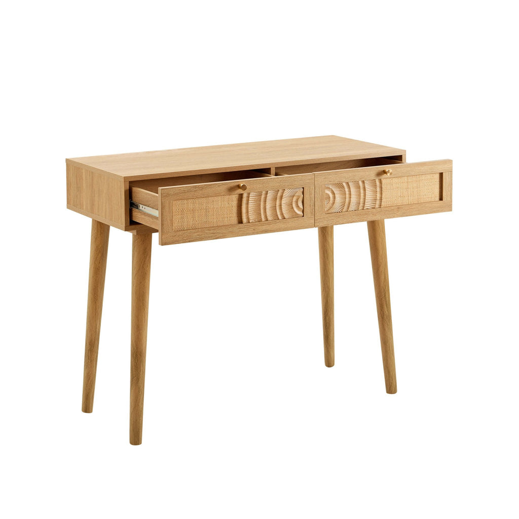 Raven Rattan Dressing Table with Drawers - Light Wood