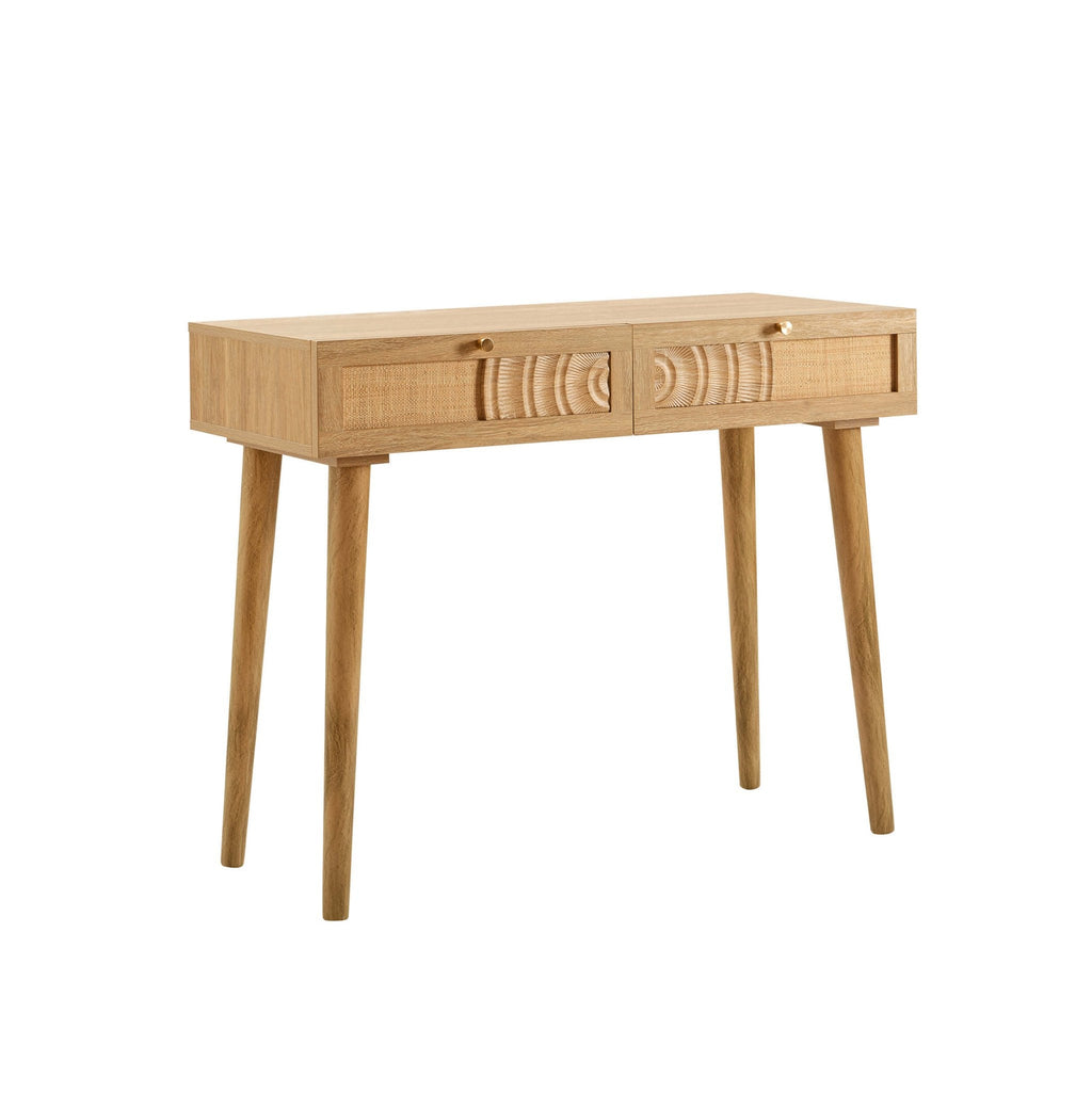 Raven Rattan Dressing Table with Drawers - Light Wood