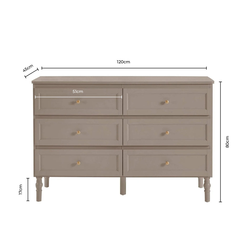 Ruby 6 Drawer Chest - Taupe