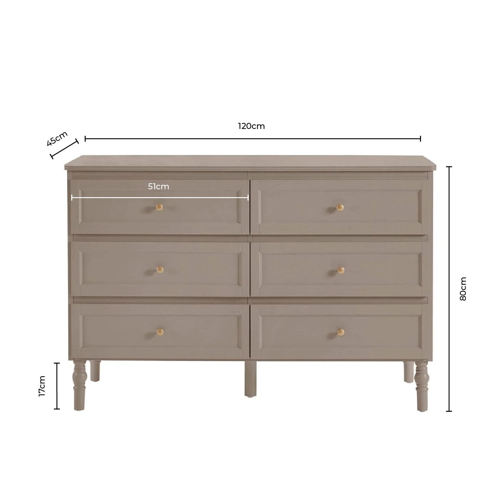 Ruby 6 Drawer Chest - Taupe