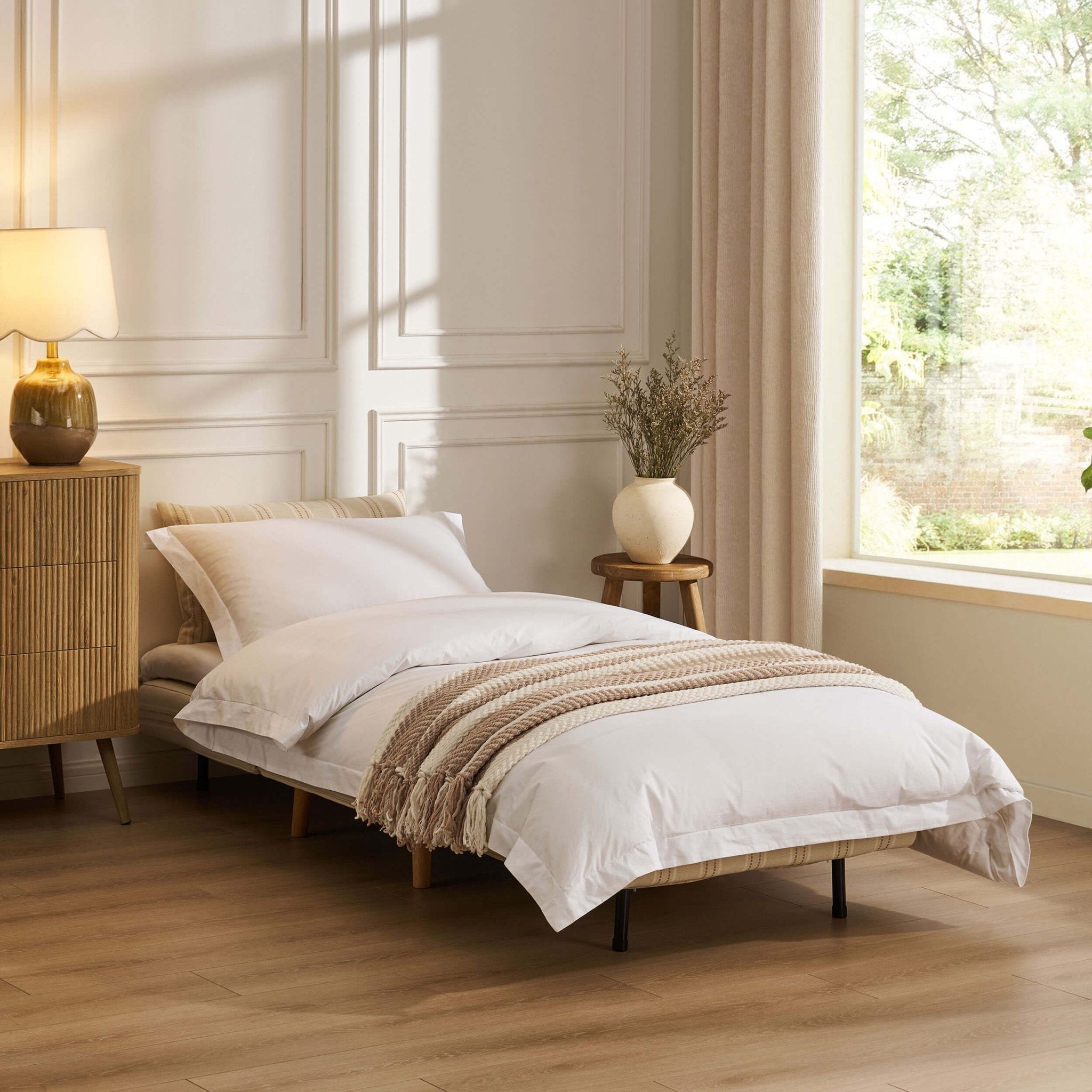 Seattle Single Click Clack Sofa Bed - Natural Stitched Stripe
