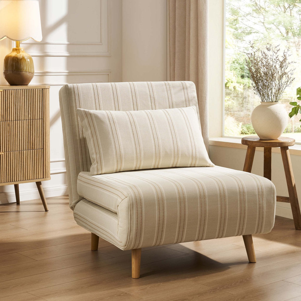 Seattle Single Click Clack Sofa Bed - Natural Stitched Stripe