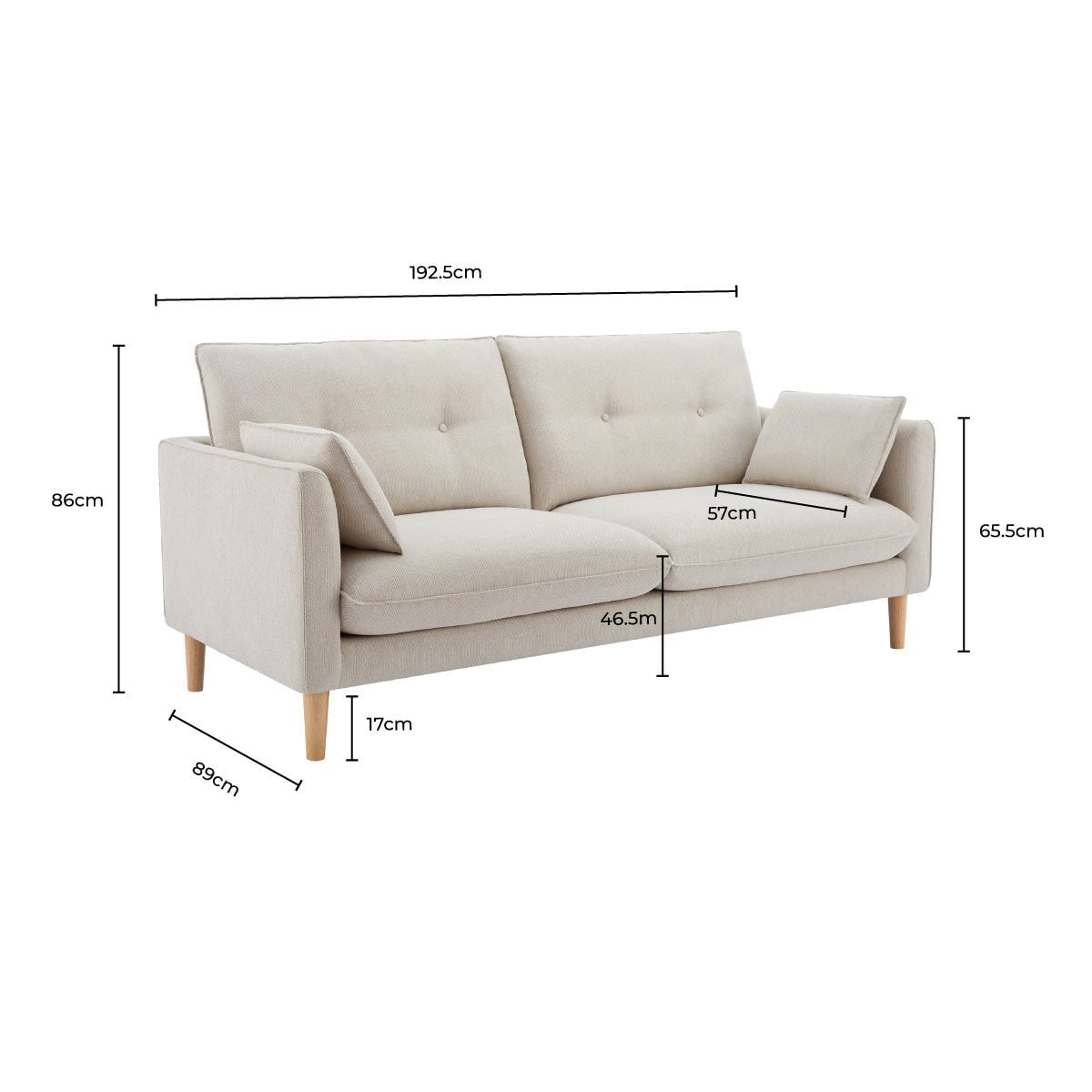 Shoreditch 3 Seater Sofa - Light Grey