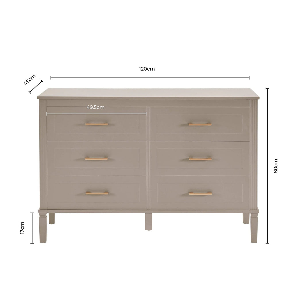 Sienna 6 Drawer Chest - Taupe