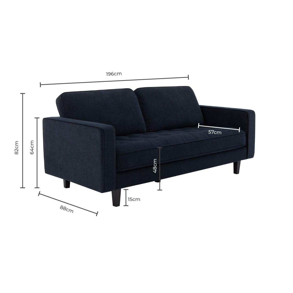 Sloane 3 Seater Sofa - Midnight