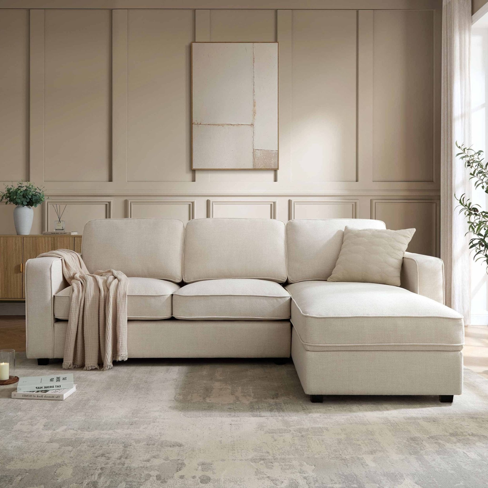 Soho Right Hand Storage Chaise Sofa - Beige